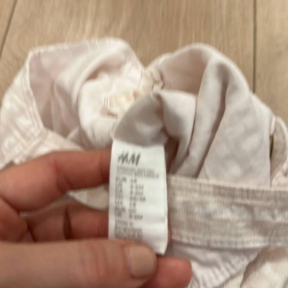H&M Linen-blend Bib Overalls Cream Ivory striped 4/6m